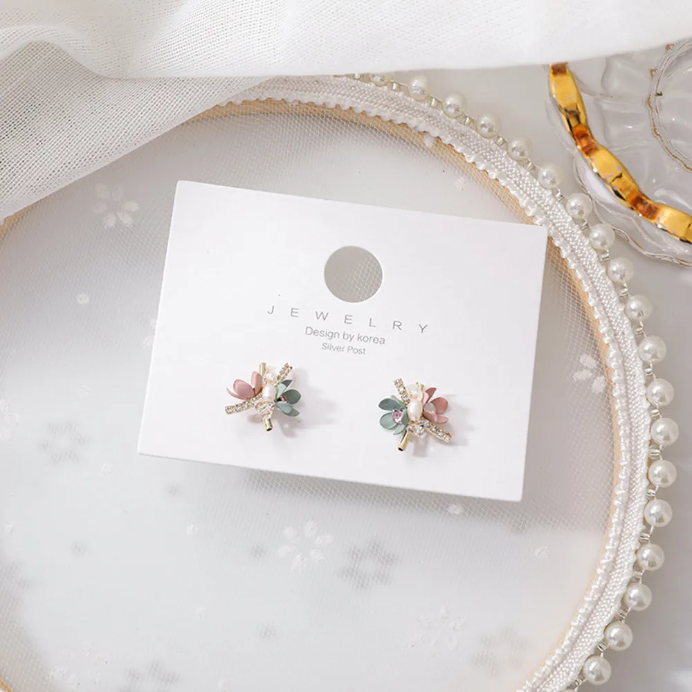 

2021 New Korean Trendy Handmade Colorful Sweet Flowers Stud Earrings For Women Shiny Jewelry Fashion Oorbellen Gifts