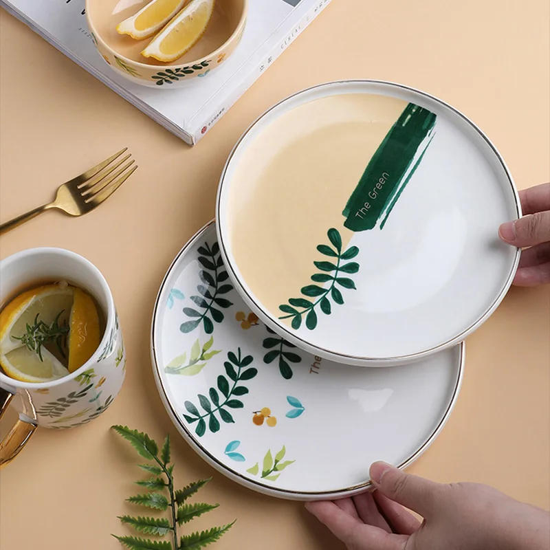 Скандинавский креативный керамический обеденный набор с листьями круглые