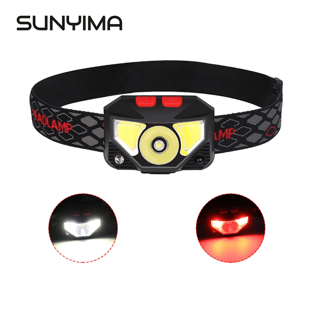 SUNYIMA LED Inductive Headlamp XPG COB Motion Sensor 6 Modes Hands-Free Rechargeable Headligh Red Lights Torch Lamp | Лампы и