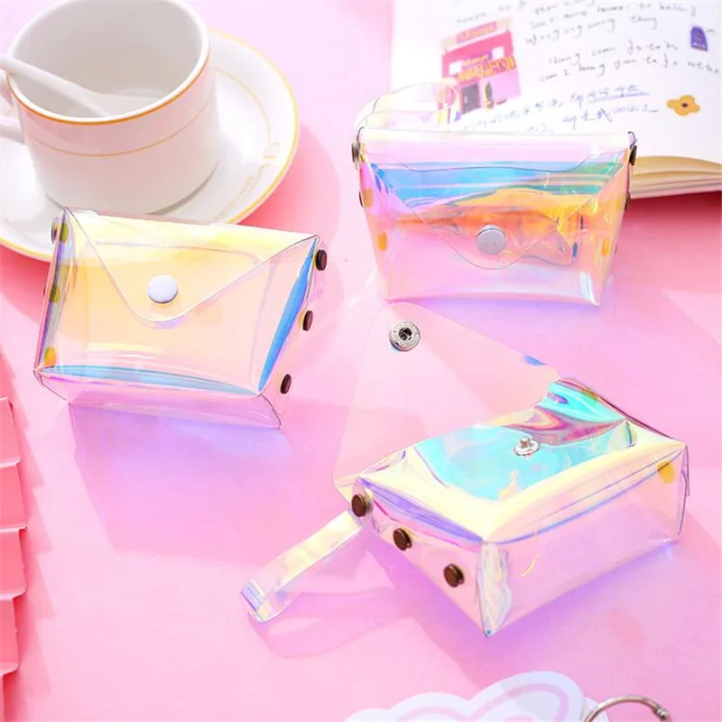 Coin Wallet Womens Kids Purse Laser Small Transparent PVC Cute Zipper Money Key Earphone Line Holder Bags | Багаж и сумки