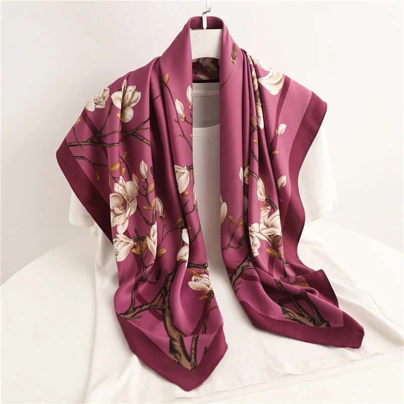2022 саржевый квадратный шарф Хиджаб Женский цветочный принт пляжные палантины