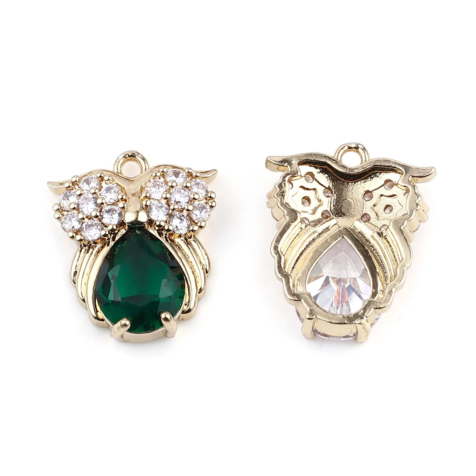 

2pcs Fashion Glass Charms Gold Color Owl Animal Green Color Rhinestone Pendant Jewelry Accessories DIY Making Necklaces Decor