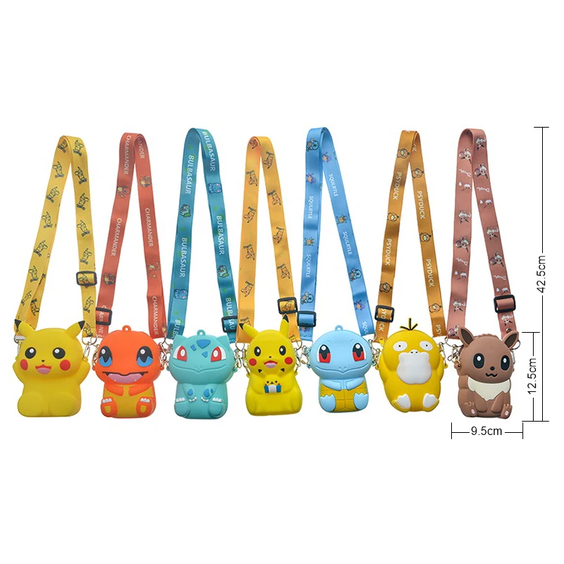 

Hot Sale Silicone Original Fashion Cartoon Pokmon Pikachu Zipper Crossbody Purse Coin Key Storage Bag Child Birthday Gifts Toys