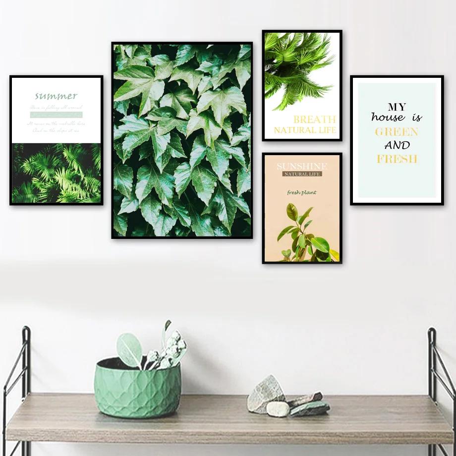 

Green Fresh Plant Leaves Nature Botanical Wall Art Canvas Painting Nordic Posters And Prints Wall Pictures For Living Room Decor