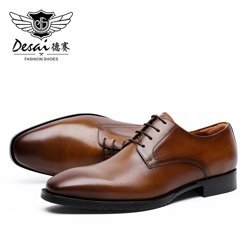 Мужские летние туфли оксфорды из натуральной кожи DESAI черные парадные свадебные