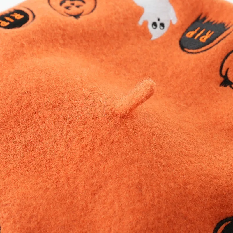 

2021 New Autumn and Winter Berets Hats Women Halloween Cartoon Cap Pattern Embroidery 100% Wool Painter Ladies Fashion Wool Hat