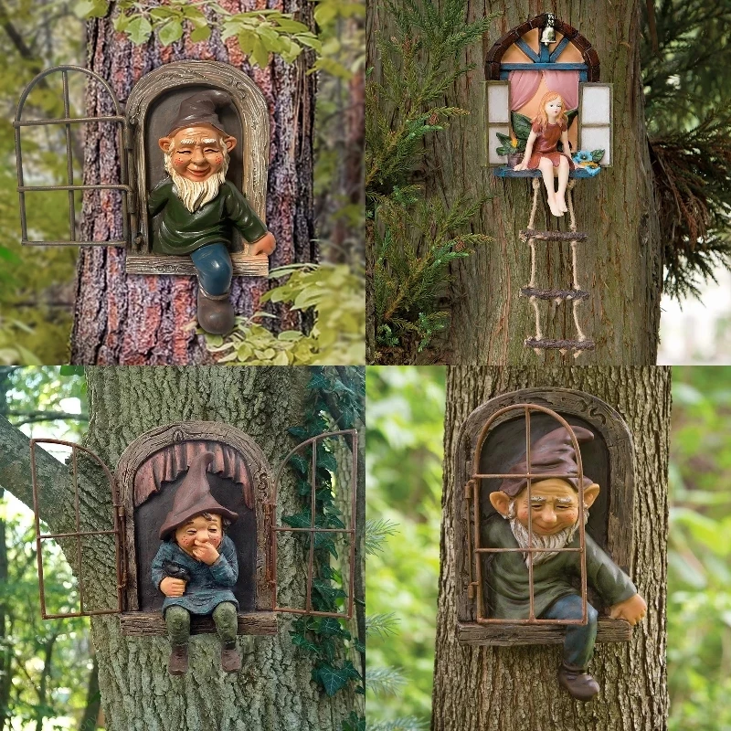 

Garden Peeker Yard Art Whimsical Tree Sculpture Decoration Dwarf Gnome Resin Statues Courtyard Tree Creative Props Crafts