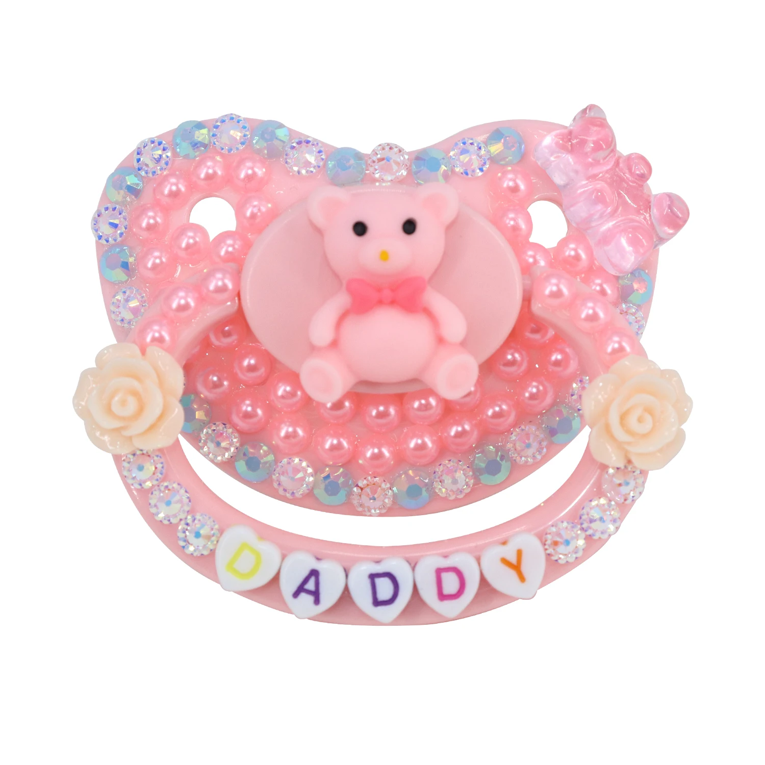 ABDL Adult Baby Size Pacifier 100% Handmake Adult Size Pacifier DDLG Cute Bear Patterns Daddy Dummy Dom Silicone BPA Free pink