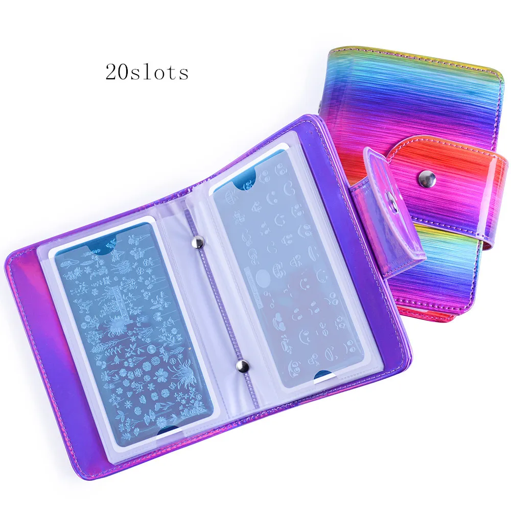 3 цвета голографический держатель для штамповки ногтей 20 слотов пластинки чехол