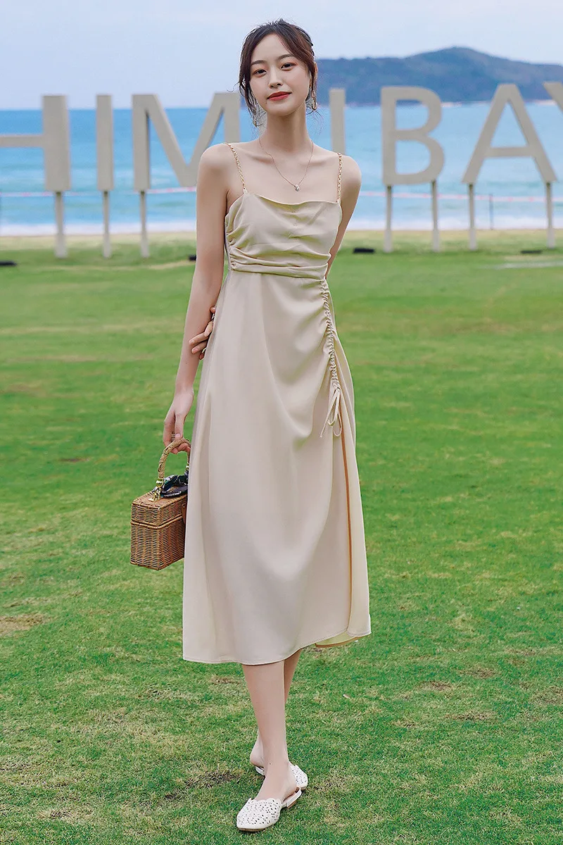 

COIGARSAM Sexy Women dress New Spaghetti Strap High Waist Dresses 9109