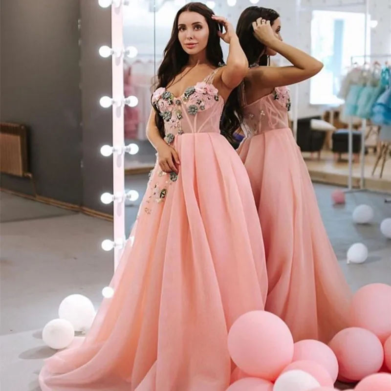 

LE4049 Sexy Pink Flowers A-Line Off Shoulder Dressing Gown Party Dress Tull Evening Dress