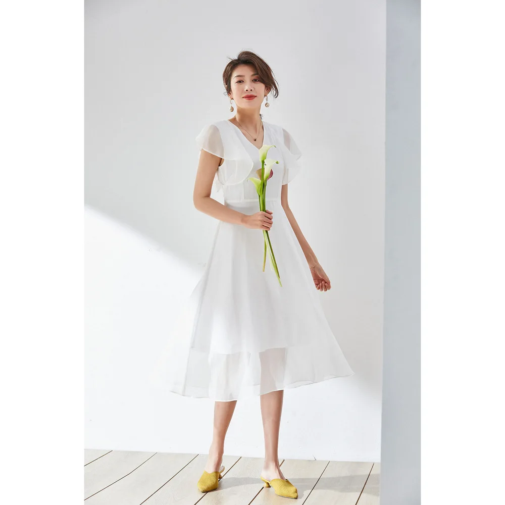 

JCHB 2021 High Quality Summer Dress Elegant White Dresses for Women Korean Fashion Midi Dress Female Vestido De Mujer Pph3973