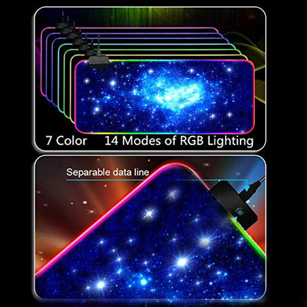 VicTsing игровой коврик для мыши с RGB подсветкой, Красочный светодиодный коврик для мыши, игровой коврик для компьютерной мыши, Мягкий Нескользящий Коврик для мыши, коврик для мыши