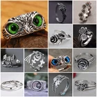 Женское посеребренное кольцо в виде совы, звезды, Луны, солнца, слона