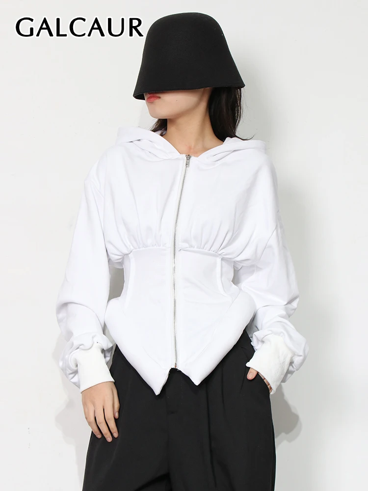 

GALCAUR Casual Patchwork Slim Coat For Women Hooded Long Sleeve Solid Jackets Female Korean Fashion Clothing Autumn 2022 New