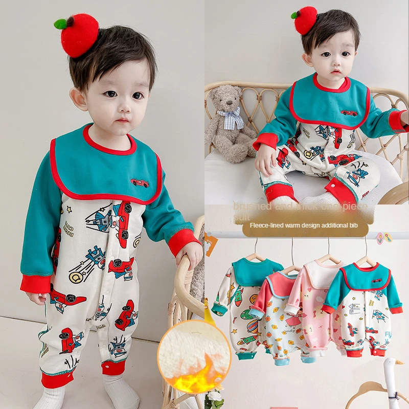 

Infant Baby Jumpsuit Cartoon Piggy Winter Fleece Clothing Warm Kids Badysuit Outdoor Cute Clothes Children's Long Sleeve Rampers