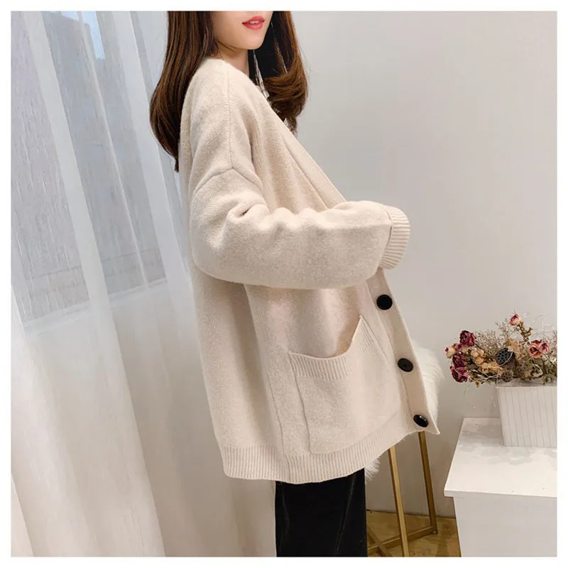 Женский вязаный свитер осенний уютный синий красный бежевый на пуговицах