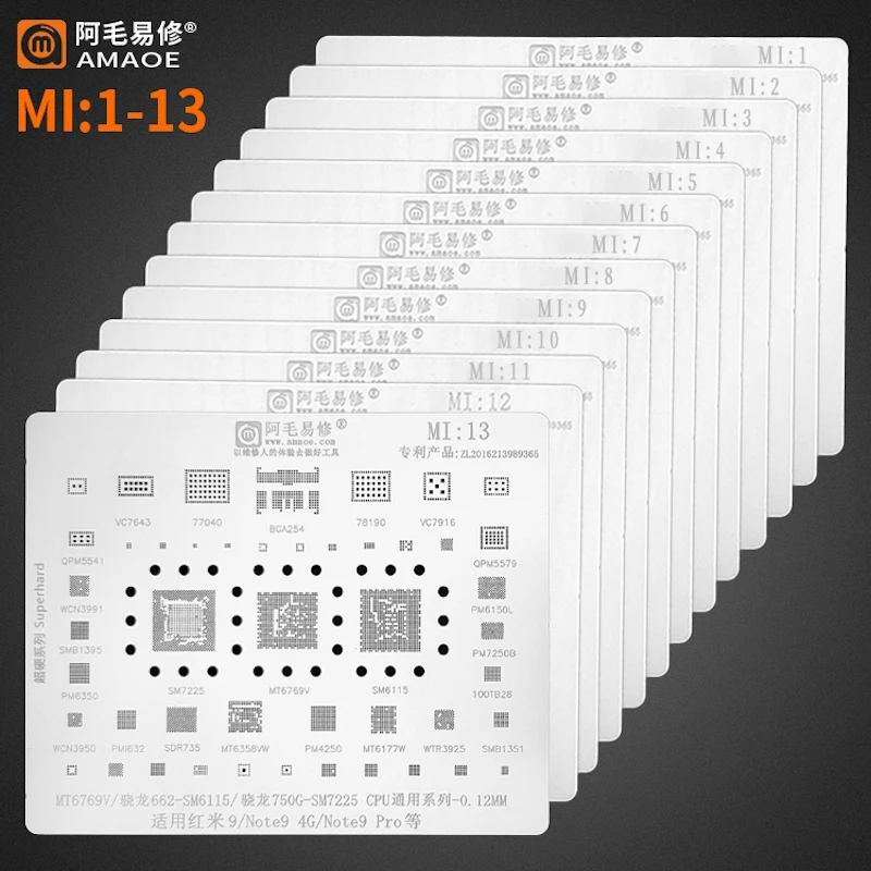 

Amaoe BGA Reballing Solder Stencil Plant Tin Net Set for Xiaomi Redmi K20 K30/Pro Note CPU MI6/7/8/9/10/11 IC 0.12mm