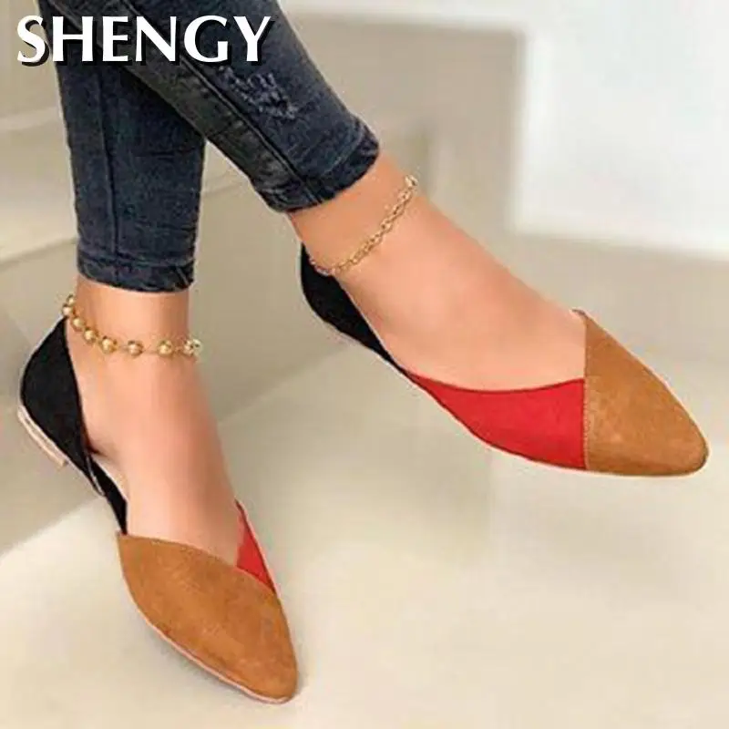 Туфли женские без каблука лоферы заостренный носок застежки Повседневная