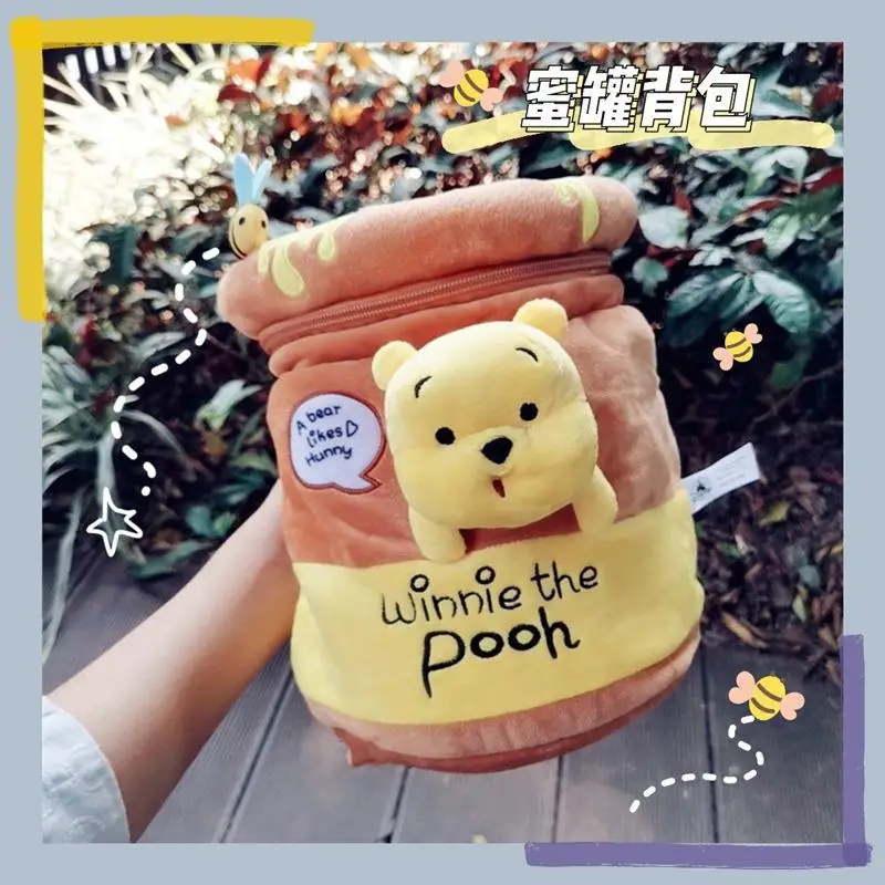 

25cm Disney Winnie The Pooh Kawaii Pooh Bear Honeypot Stuffed Plush Backpack Cute Anime Pooh Plush Bucket Bag Gift For Kid Girls