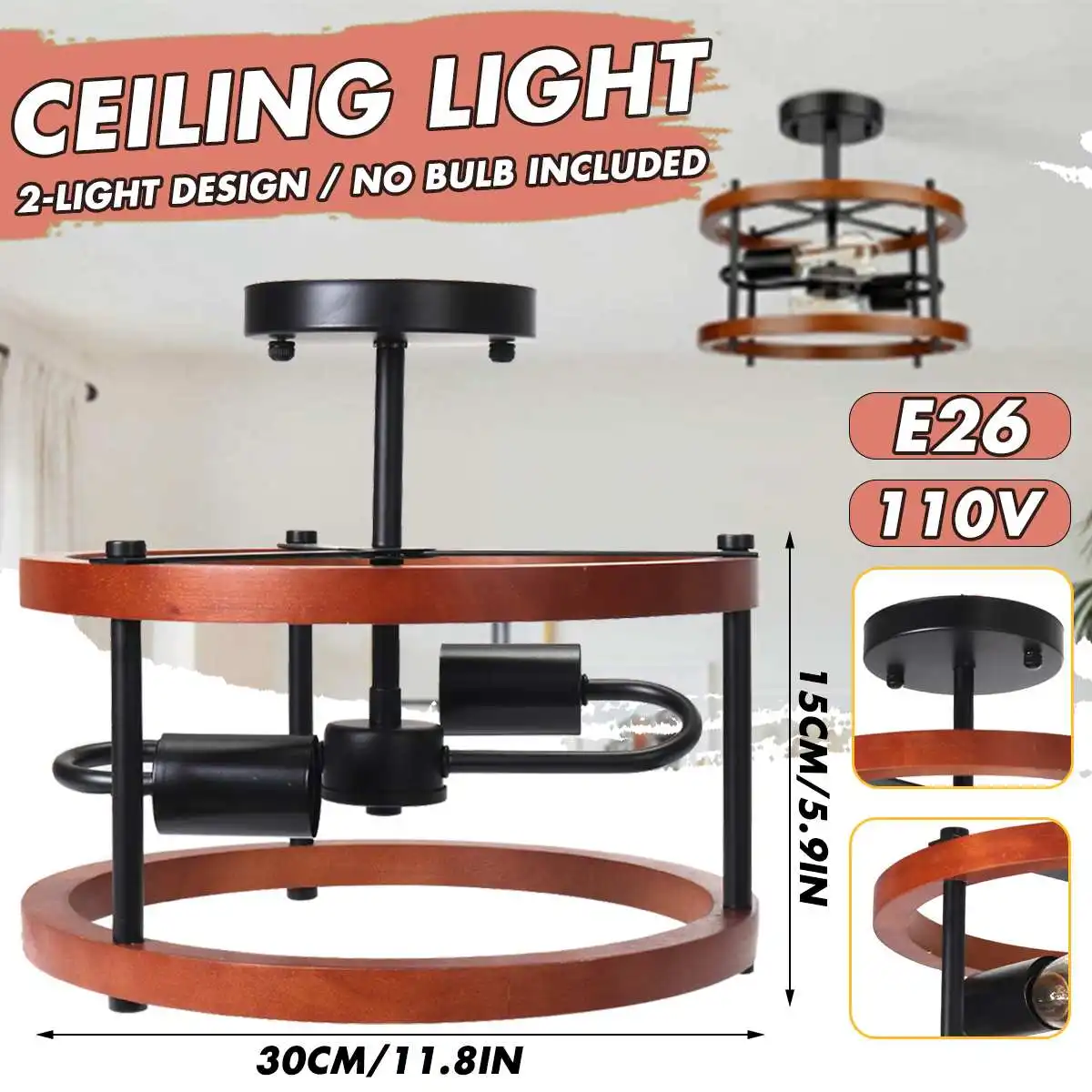 

Industrial Rustic Flush Mount Ceiling Light Modern Nordic Vintage Wood Lamp Fixture Creative Retro Light Lamp Cafe Hotel