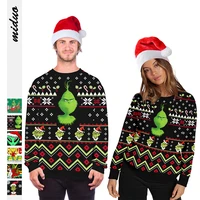 christmas green hair monster digital printing lovers loose fashion round neck sweater casual fashion womens wear
