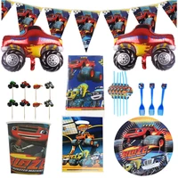 98pcsset blaze and the monster machines party supplies disposable tableware set birthday party balloons tablecloth paper plate