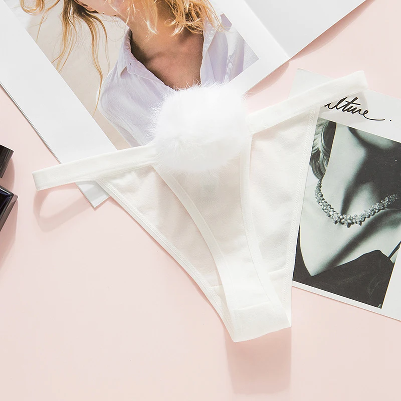 

Sexy Women Sexy Pompom Panties Rabbit Hair Ball Briefs G String Cute Ladies Girl's Cotton Thong T-back Underwear