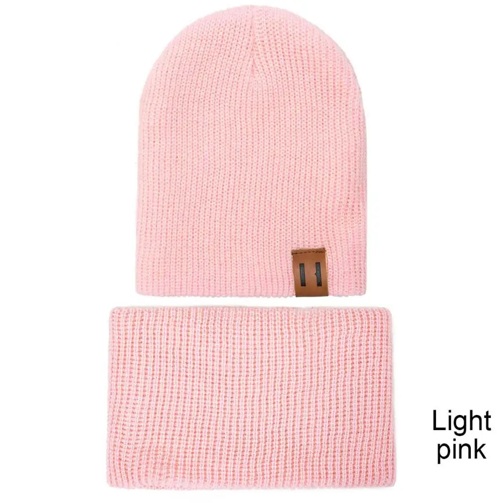 Light pink REAKIDS Родитель Ребенок зимняя шапка шарф Набор шапочки детская шапка и снуд теплая шапка для младенца шарф дети шапки шарфы вязаные шапки снуд - Цвет: Light pink