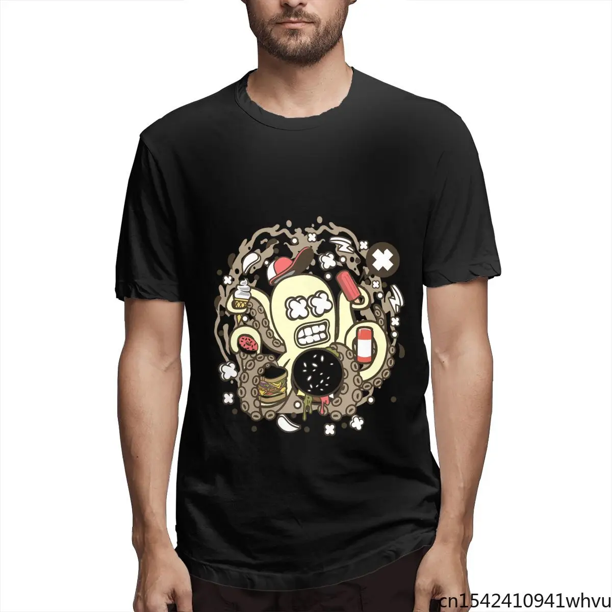 

The Octopus Went on A Eating Spree Street Punk Summer New Men T-Shirt Short Sleeve Summer Premier 3D Printed Streetwear Lycra