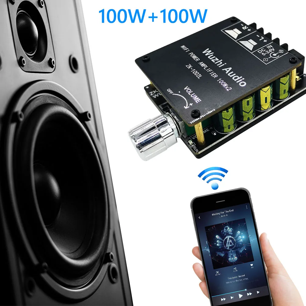 

ZK-1002L 2x100 Вт мини двухканальный динамик цифровая плата усилителя мощности Беспроводная аудиосистема Bluetooth-Совместимость 5,0 А