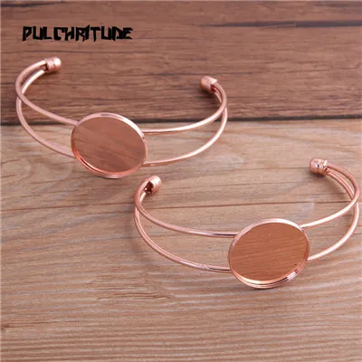 Rose gold Pulchrode, 1 шт., античный бронзовый, серебряный, KC, позолоченный браслет, базовый браслет, пустые фурнитура, лоток, рамка, установка 25 мм, кабошон, камея - Цвет: Rose gold