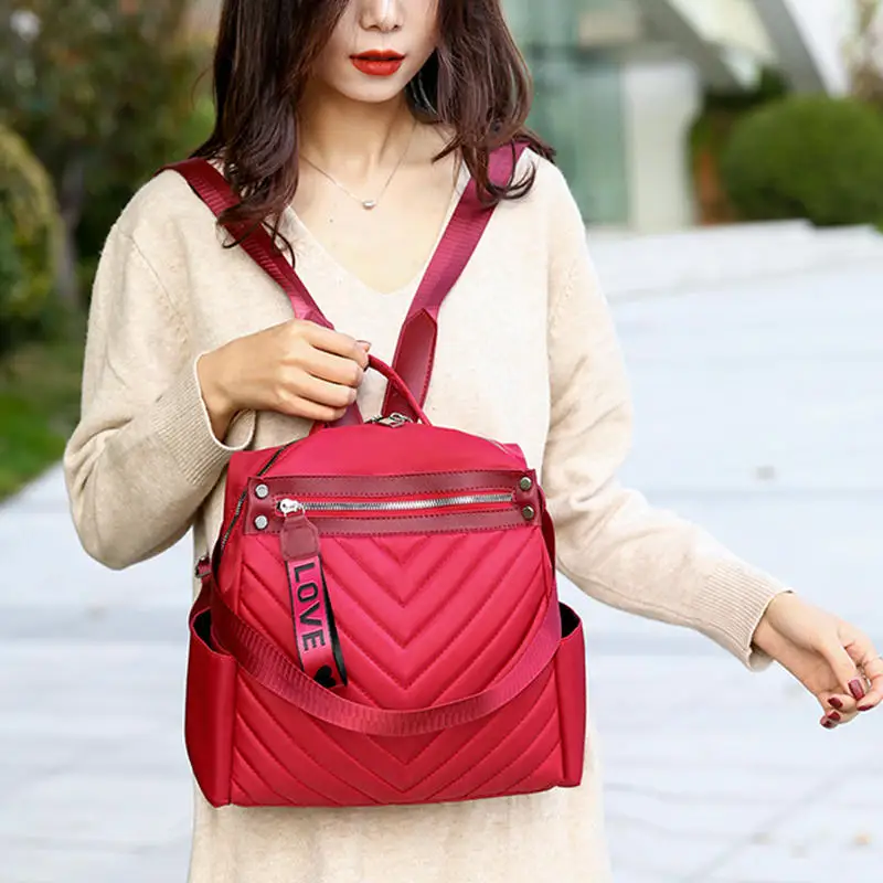 New fashion striped Oxford Anti-theft backpack women love zipper lady student school shoulder bag for girls |