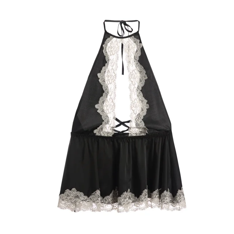 

New brand sexy high-end women's home night skirt lace temptation suspender skirt halter perspective sexy lingerie 370
