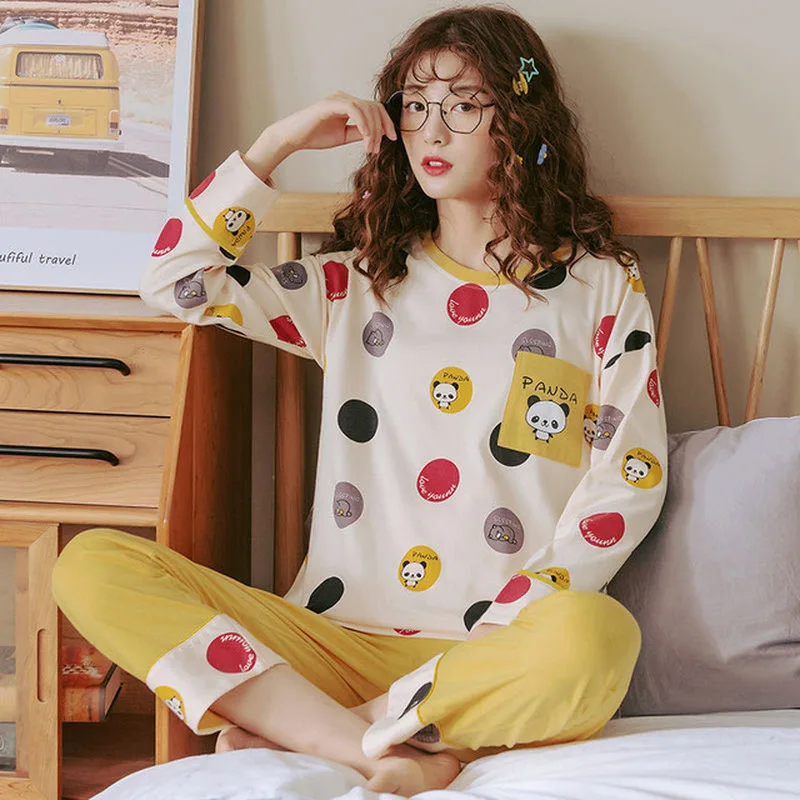 Home Clothes for Women Plaid Pants Pajamas for Women Cotton Sleepwear Autumn Pyjamas Women Pigiama Donna plus size Home Suit