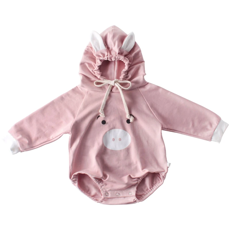

2019 Autumn New Baby Newborn Long-sleeved Clothes Hooded Jumpsuit Romper Baby Korean Warm Pink Cartoon Pig Outfit Roupa Infantil