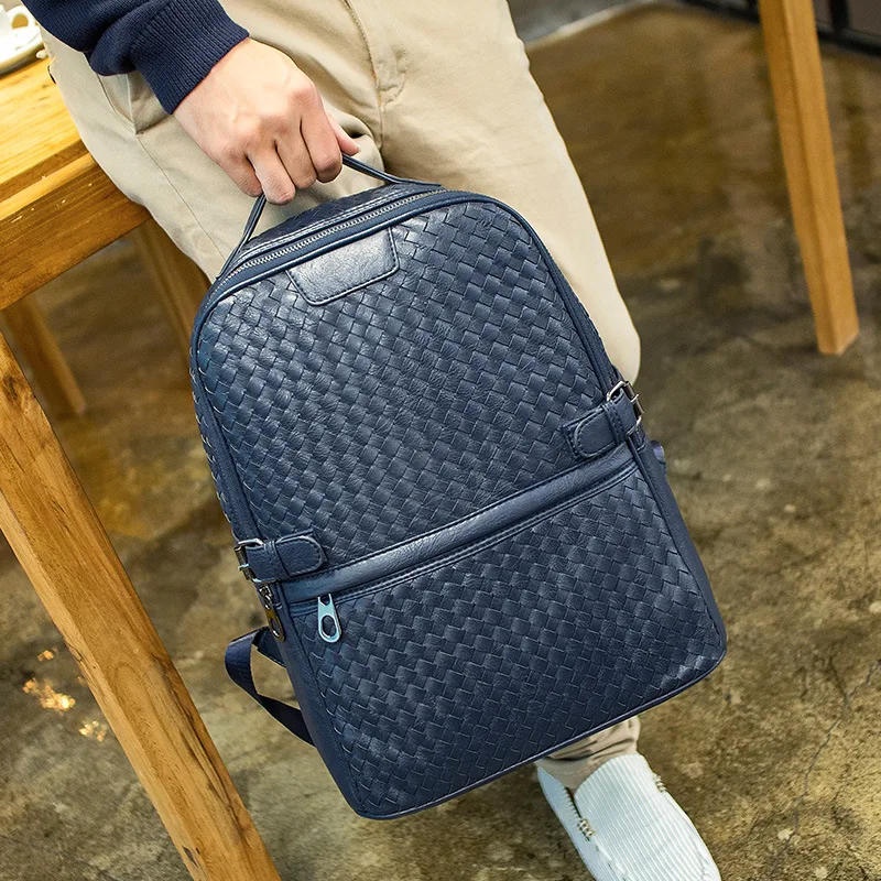 

Fashion Leather Black Backpacks for Men Bag Woven Brand Designer Backpack Men's Laptop Computer Bagpack Casual Softback Mochila