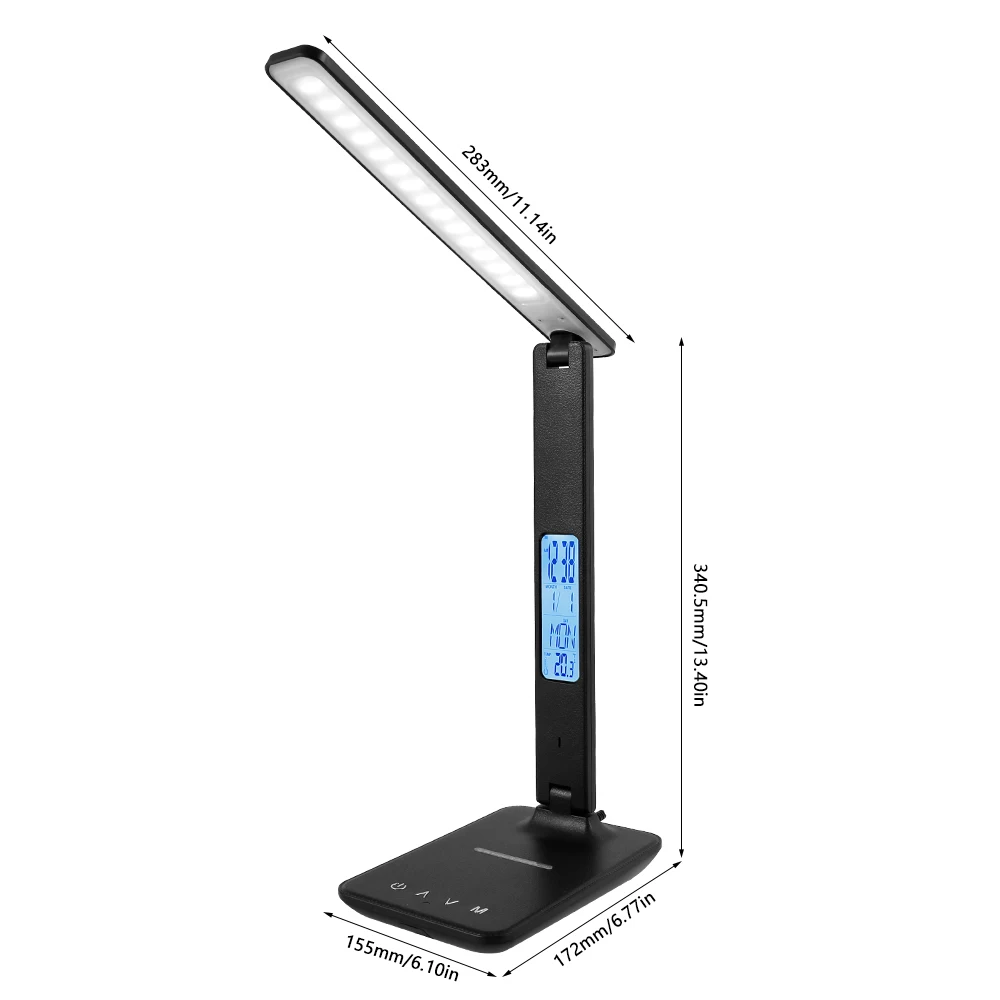 

LED Desk Light with Calendar Table Lamp Dimmable USB Table Desk Lamps Office Reading Study Night Lamps Temperature Alarm Clock