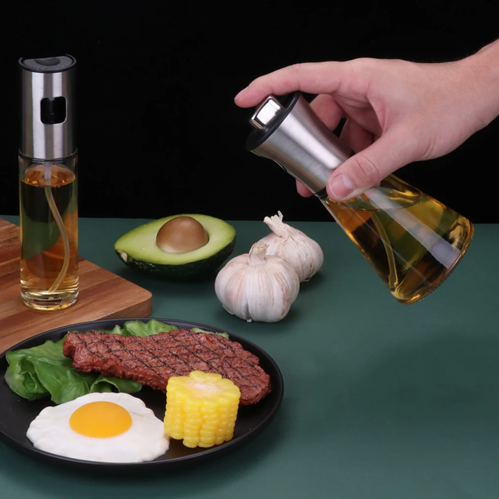 

Stainless Steel Oil Sprayer Bottle with Funnel Refillable Vinegar Dispenser Leak-proof Reusable Salad Fry Cooking Accessories