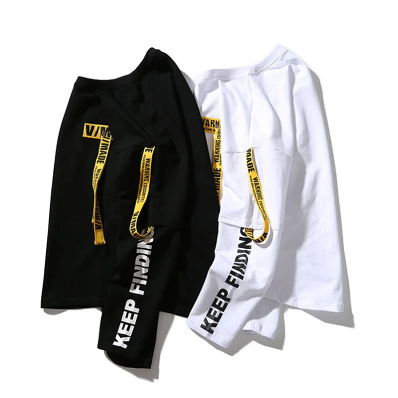 Мужская футболка с длинными рукавами и принтом в стиле Харадзюку ленты сзади