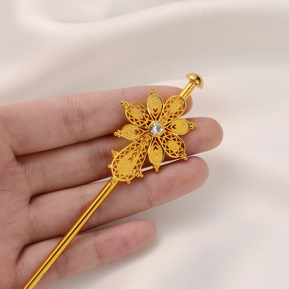 

Ethiopian/Africa/Dubai 24K Gold Plated Bridal Jewelry Hairpin Gifts Wedding Jewellery For Women