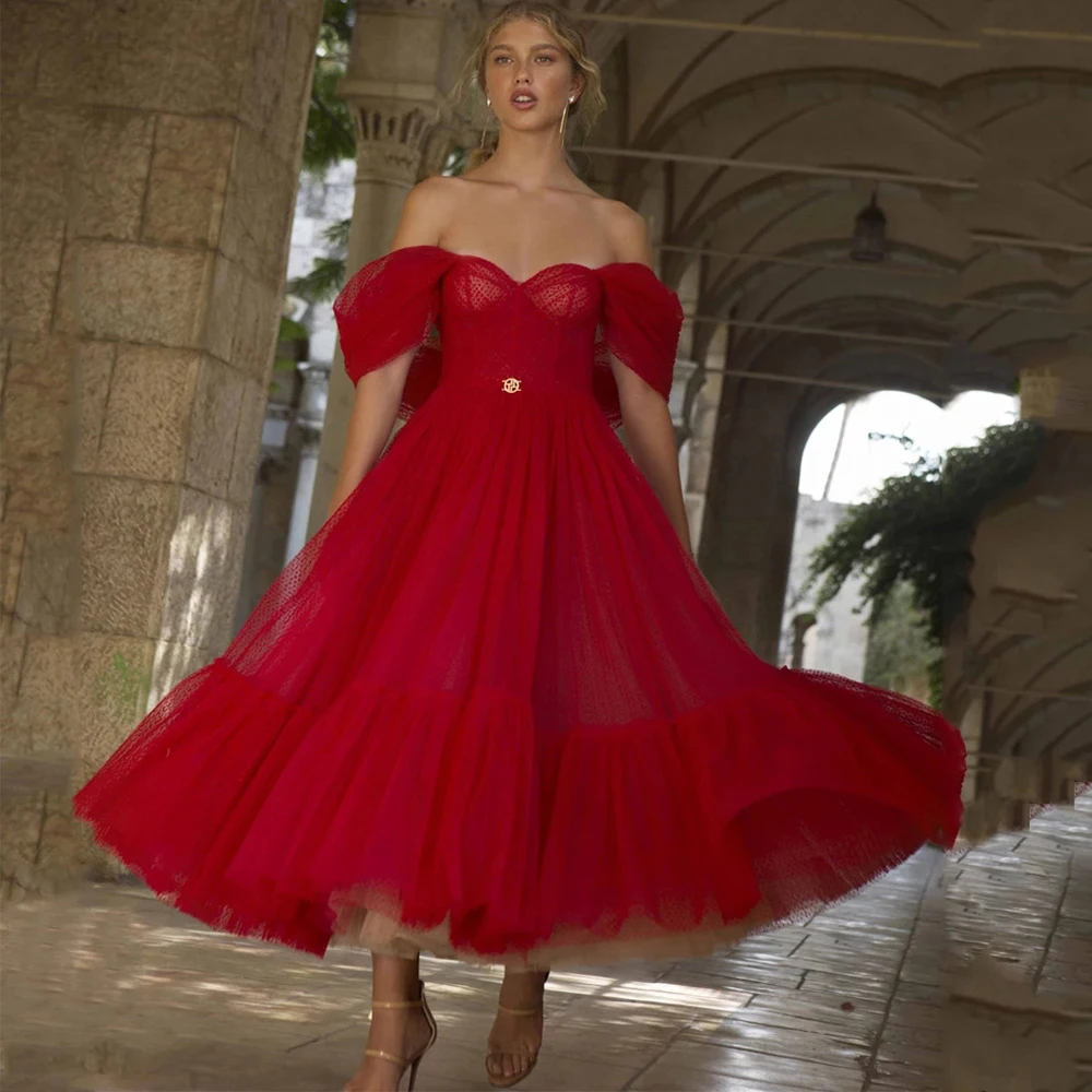 

Красные Короткие платья для выпускного вечера 2021, соблазнительные платья-трапеции до середины икры, с открытой спиной, из тюля, вечерние пла...