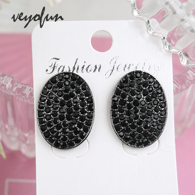 Veyofun Classic Round Full Rhinestone Stud Earrings for Women Fashion Accessories Jewelry Wholesale New