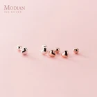 Женские серьги-гвоздики Modian из настоящего серебра 925 пробы, блестящие сердца цвета розового золота, изящная бижутерия