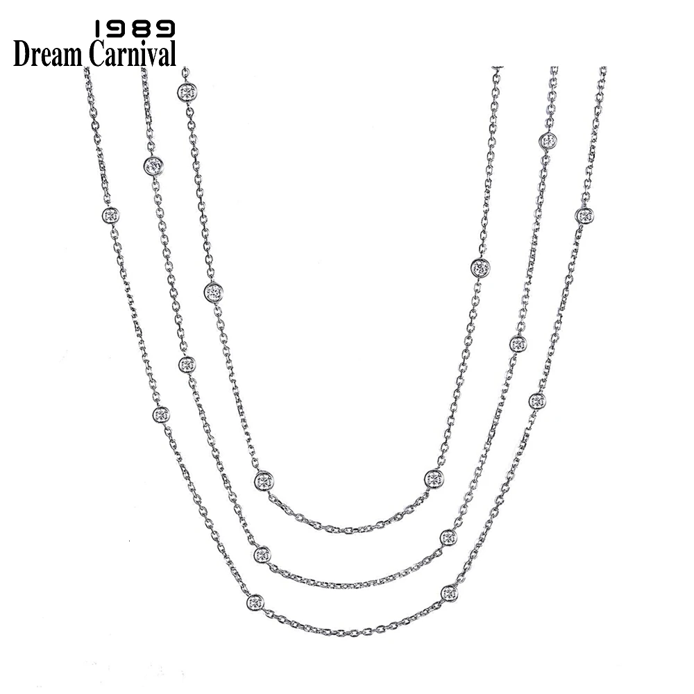 DreamCarnival 1989 бренд Серебряный 925 маленький кулон 120 см длинная цепочка ожерелья для женщин Белый CZ Модные Ювелирные изделия Подарки SN04484R