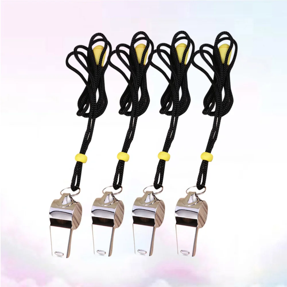 

4pcs Stainless Steel Whistles Metal Referee Whistle with Lanyard for Football Officials (Silver)