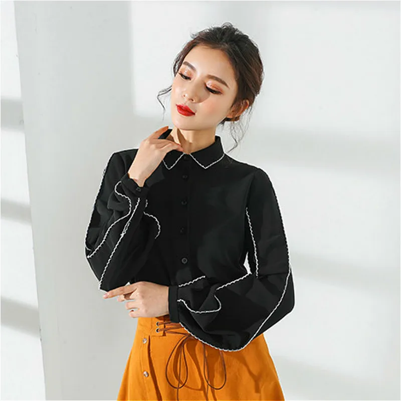 Женская блузка с пуговицами и воротником шифоновая длинным рукавом 2148 50 2020 |