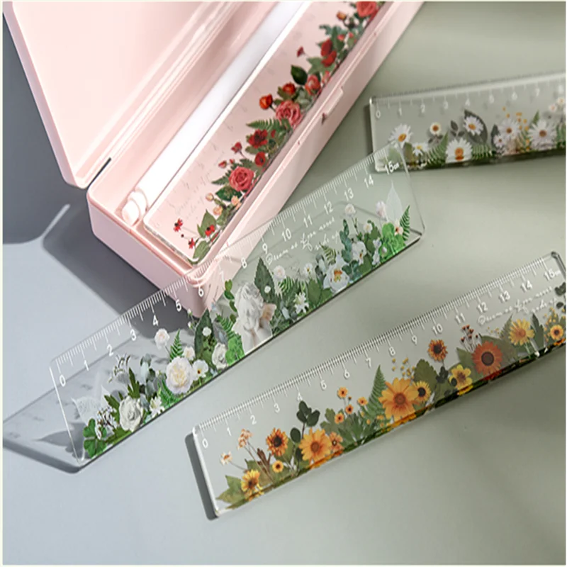 

15cm Acrylic Flowers Daisy Rose Ruler Drawing Measuring Tools Kawaii Stationery Straight Rulers Students School Office Supplies
