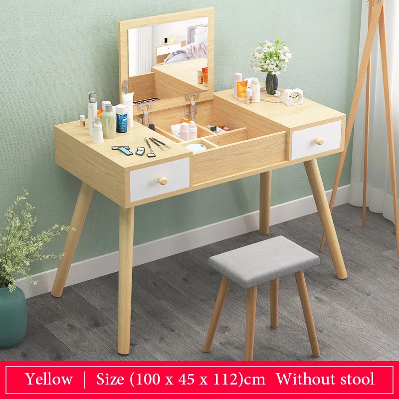 100cm-yellow Комоды деревянное зеркало туалетный столик косметическое хранение Органайзер шкаф простой тщеславие Мода для мебели спальни - Цвет: 100cm-yellow