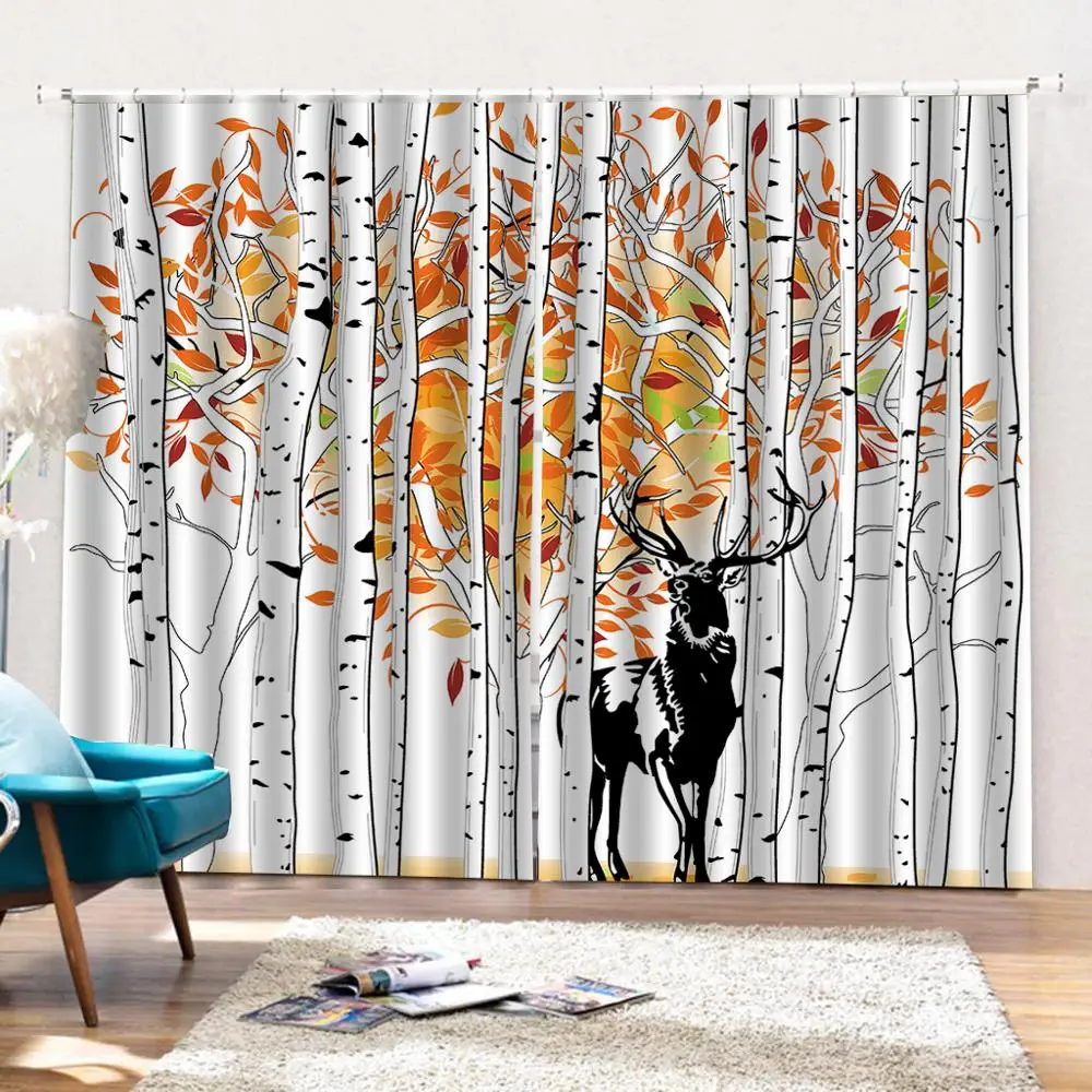 Современный домашний декор занавески с узором деревья лес олень окна